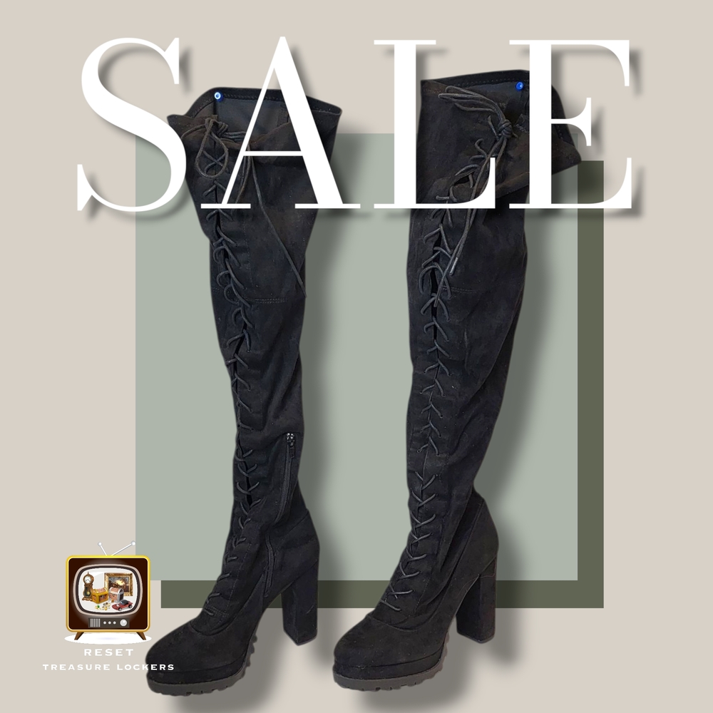 Fashion Nova Black Lace-Up Over-the-Knee Boots